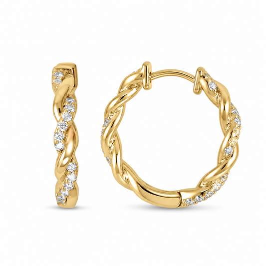 CZ Full Twist Hoop Earrings 14K Gold Plated 925 Sterling Silver 20mm