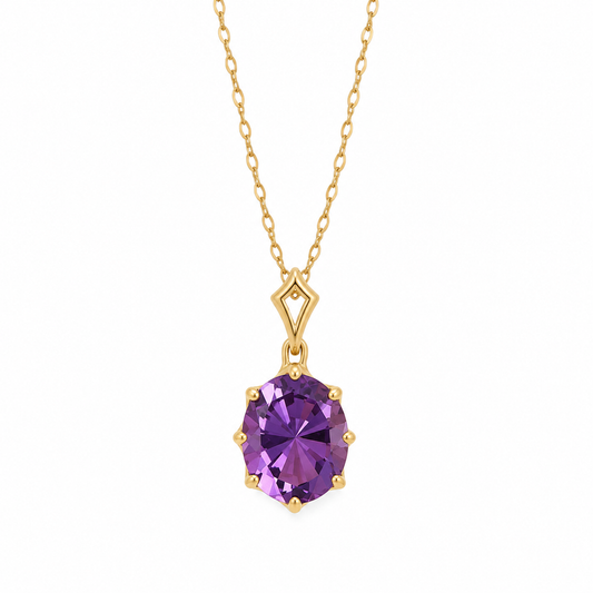 Amethyst Necklace 14K Gold Openwork Pendant 12x10mm 18in Gift Box