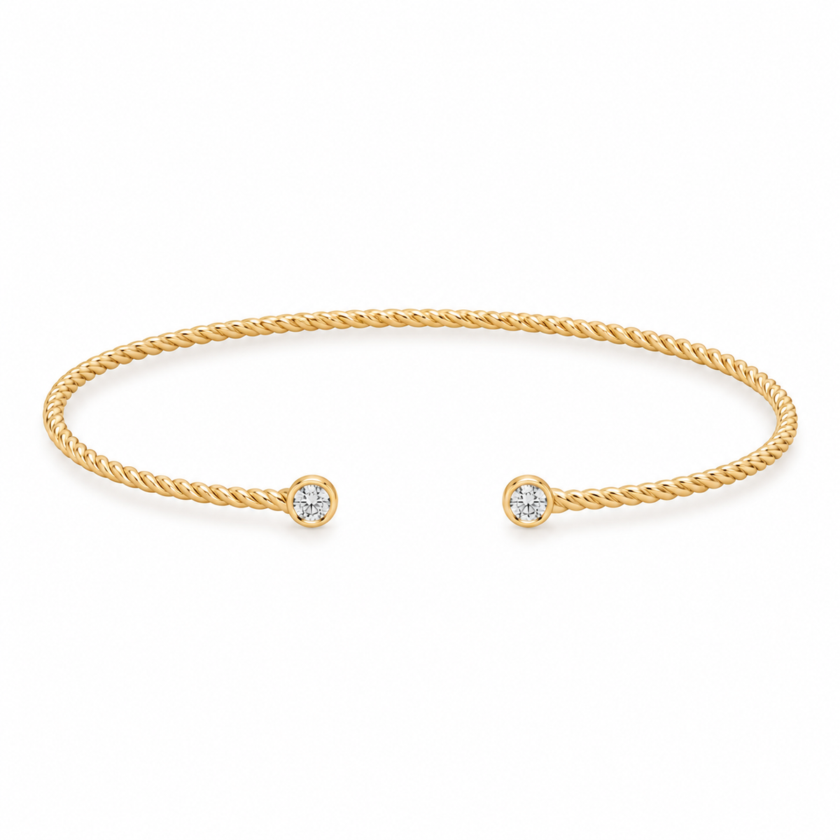 CZ Twist Cable Cuff Bracelet 14K Gold Plated 925 Silver 2.2mm 3mm CZ 64mm