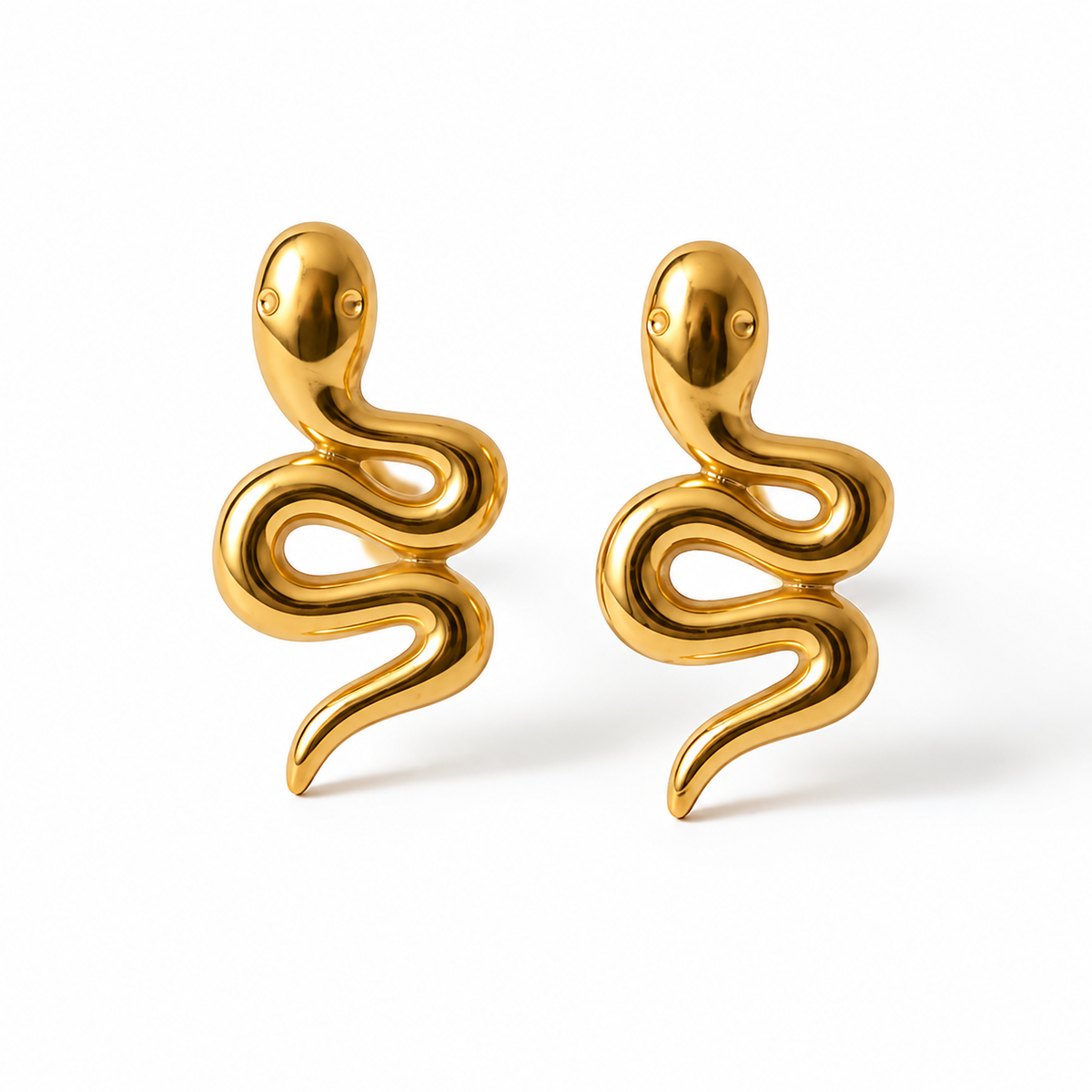 Snake Stud Earrings 14K Gold Plated 925 Sterling Silver 9mm x 4.5mm