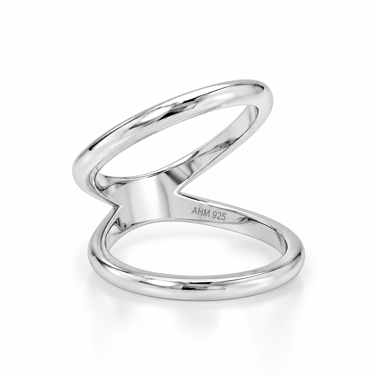 Rhodium Plated Double Band Knuckle Ring 925 Silver 2mm 4.6mm Midi Sizes 5-10
