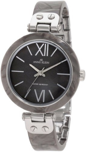 Anne Klein AK Women's 10/9653GMGY Grey Marbleized Resin Bangle Silver-Tone Watch