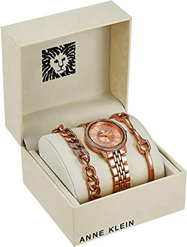 Anne Klein Women's Premium Crystal Accented Rose Gold-Tone Watch and Bracelet Set, AK/3838RGST