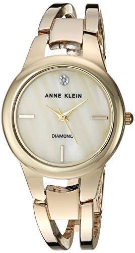 Anne Klein Women's AK/2628CMGB Diamond-Accented Gold-Tone Open Bangle Watch