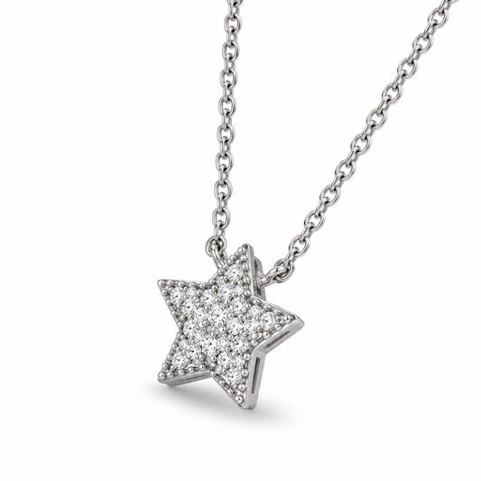 Pave CZ Star Necklace Rhodium 925 Sterling Silver 9.6x9.9mm 16+2in Lobster Clasp
