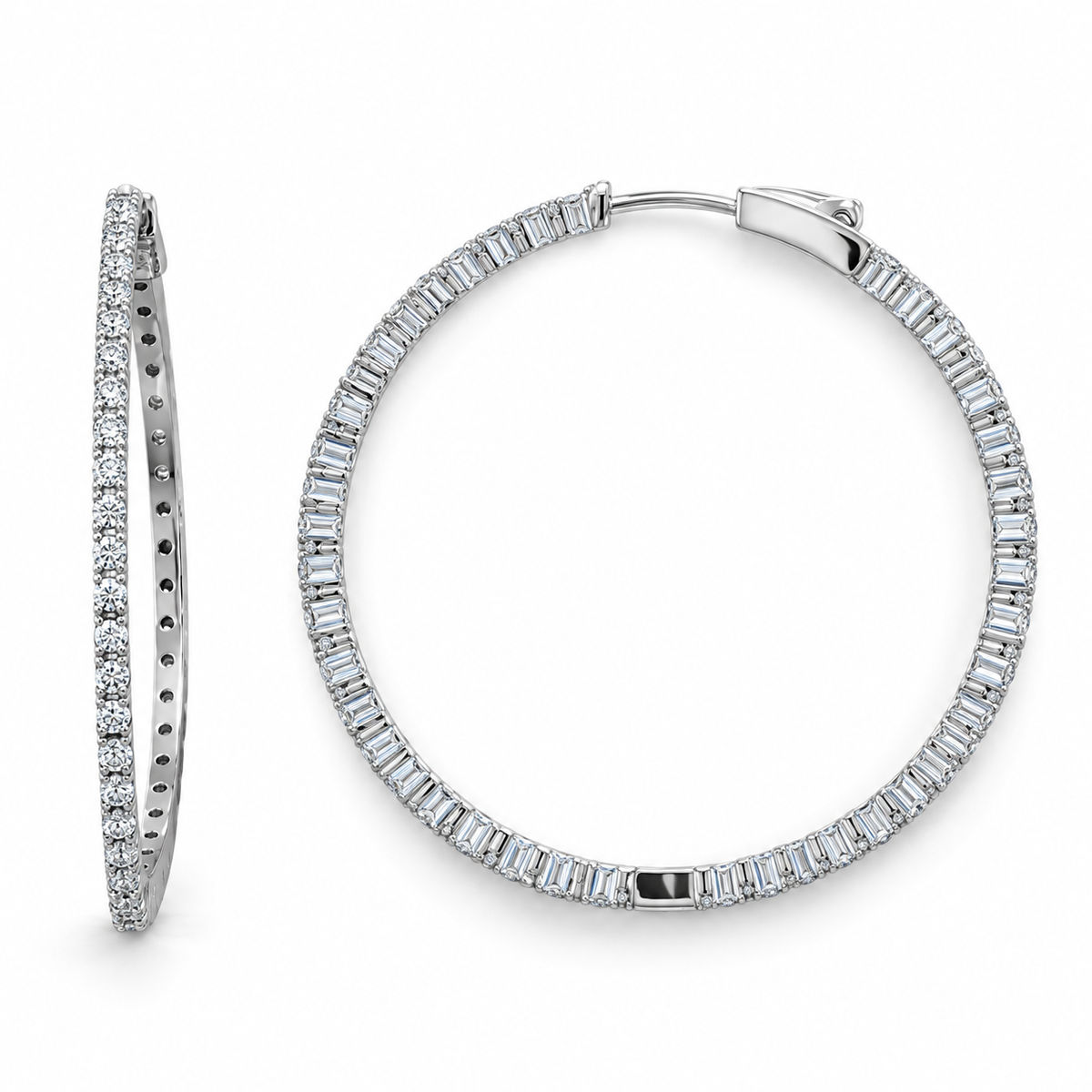 Full Circle CZ Hoop Earrings Rhodium Plated 925 Sterling Silver 40mm 360 Sparkle