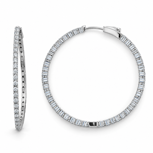 Full Circle CZ Hoop Earrings Rhodium Plated 925 Sterling Silver 40mm 360 Sparkle