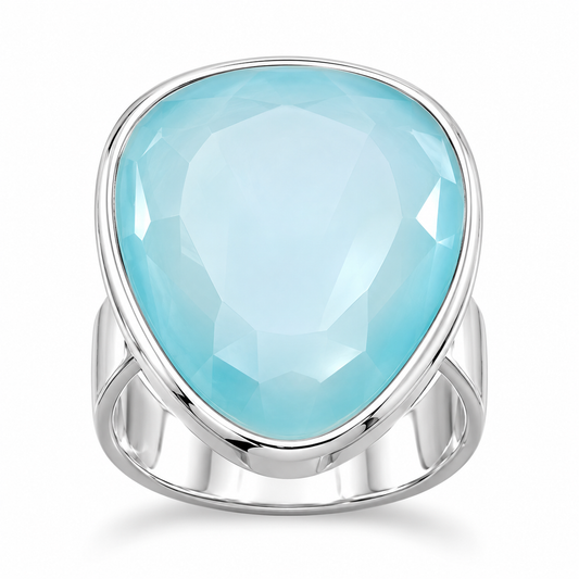 Freeform Sea Green Chalcedony Ring 925 Sterling Silver 18mm 3mm Sizes 6-11