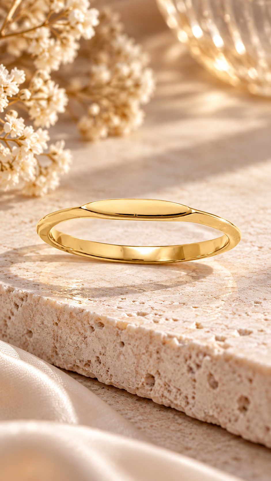 Dainty Marquise Bar Flat Top Ring 14K Gold Plated 925 Silver 11.5x2mm Sizes 4-9