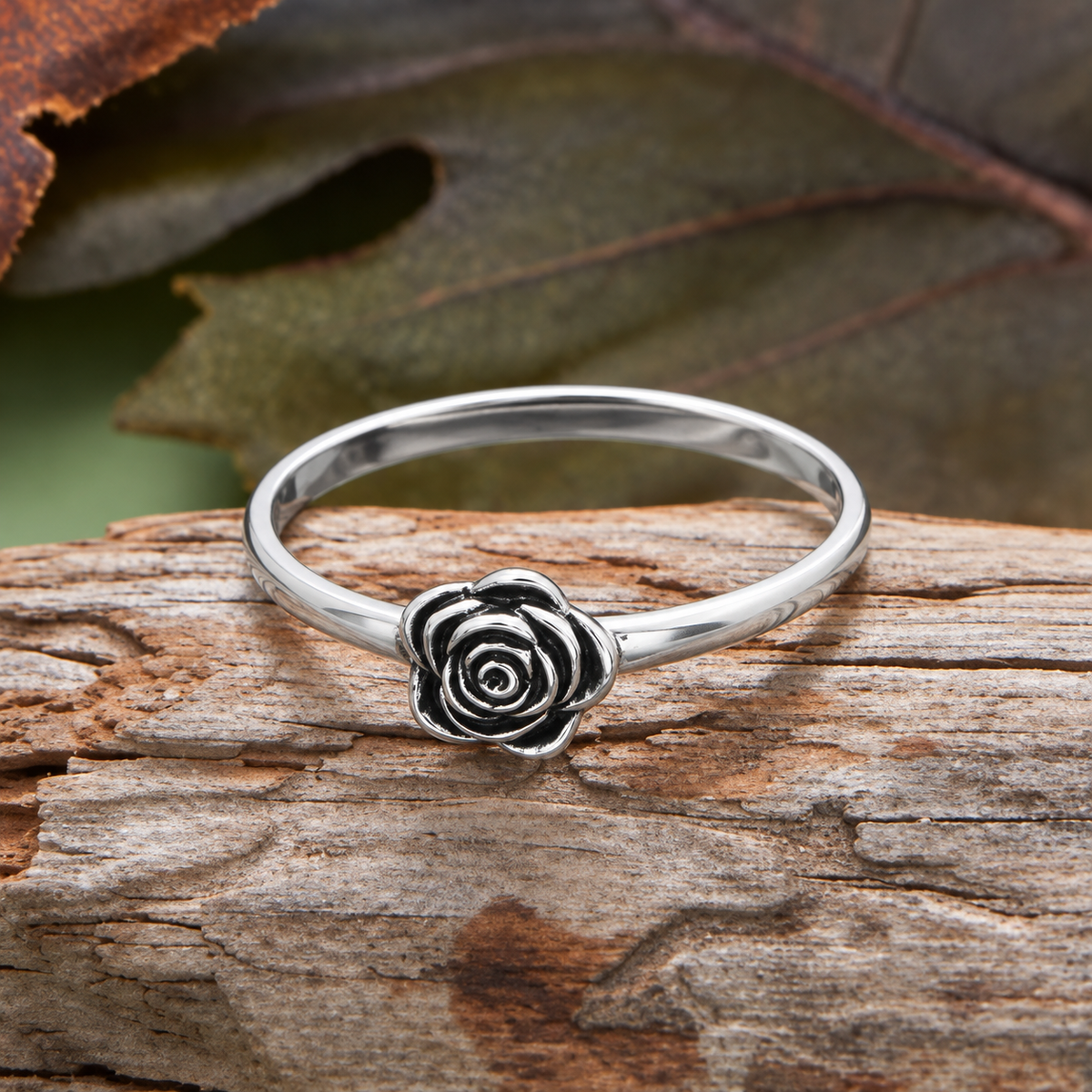Oxidized Rose Ring 925 Sterling Silver 6mm Floral 1.7mm Band Sizes 3-9