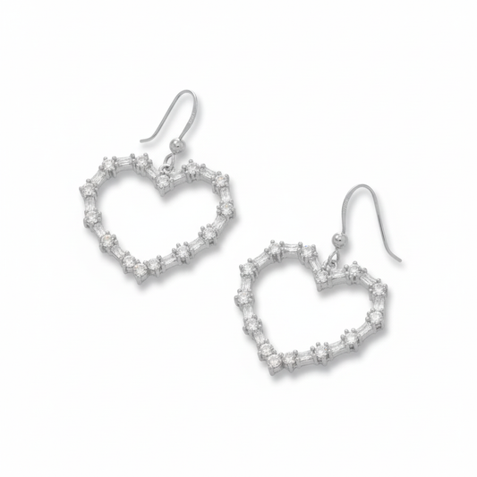 銀色水晶愛心耳環 - 45度角透視 2