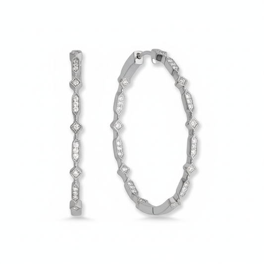 銀色復古花紋圈形耳環 - 45度角透視 5