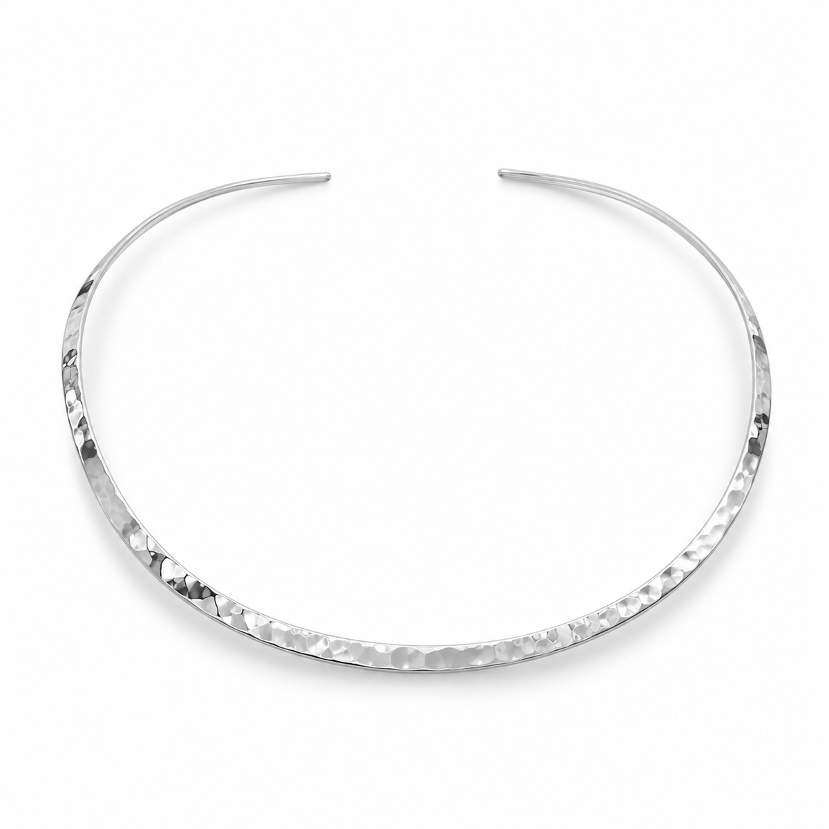 Hammered Open Back Collar Necklace 925 Sterling Silver 3mm Handmade Mexico