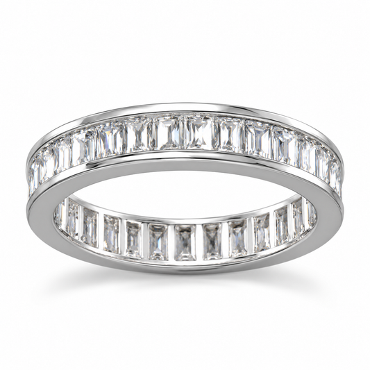 Baguette CZ Eternity Band Rhodium 925 Sterling Silver 4mm Wide Sizes 5-10