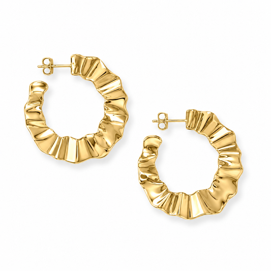 Textured Wavy Hoop Earrings 14K Gold Plated 925 Sterling Silver 35mm