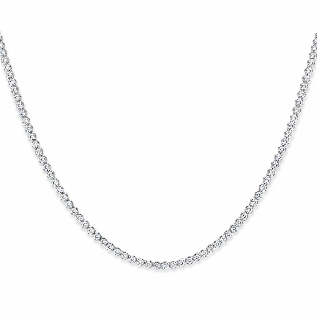 CZ Tennis Necklace Rhodium 925 Sterling Silver 2mm Bezel Set Box Clasp 15 16 18in