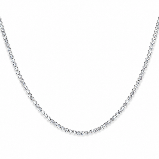 CZ Tennis Necklace Rhodium 925 Sterling Silver 2mm Bezel Set Box Clasp 15 16 18in
