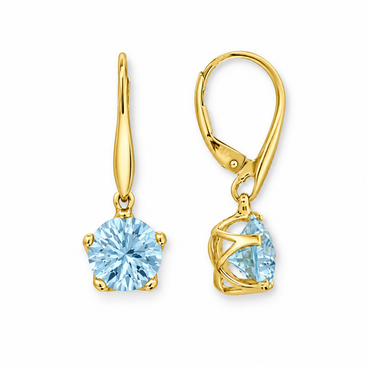 Precision Cut Sky Blue Topaz Leverback Earrings 14K Gold Openwork 27mm