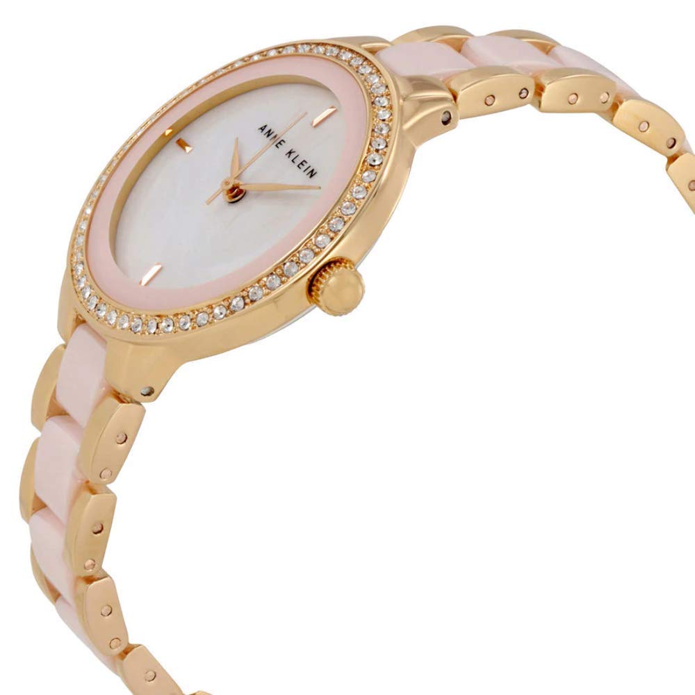 Anne Klein Women's AK/1418RGLP Premium Crystal Accented Pink Ceramic and Rose Gold-Tone Bracelet Watch