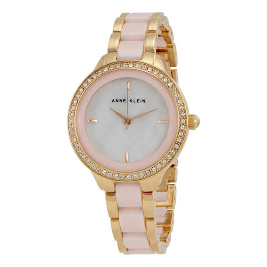 Anne Klein Women's AK/1418RGLP Premium Crystal Accented Pink Ceramic and Rose Gold-Tone Bracelet Watch