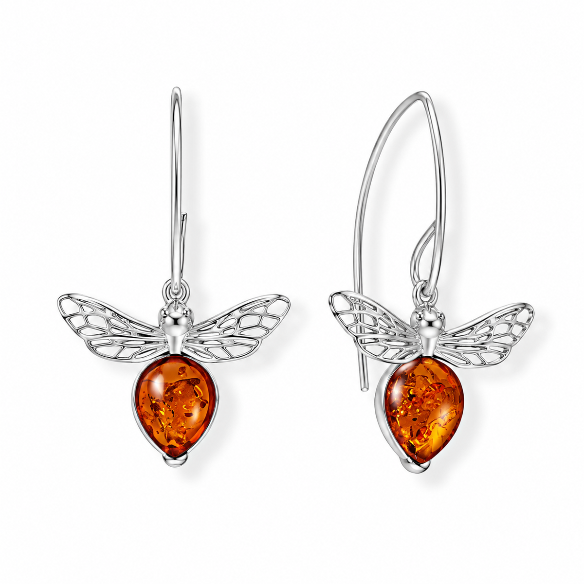 Baltic Amber Honey Bee Earrings Polished 925 Sterling Silver Poland 35.2mm