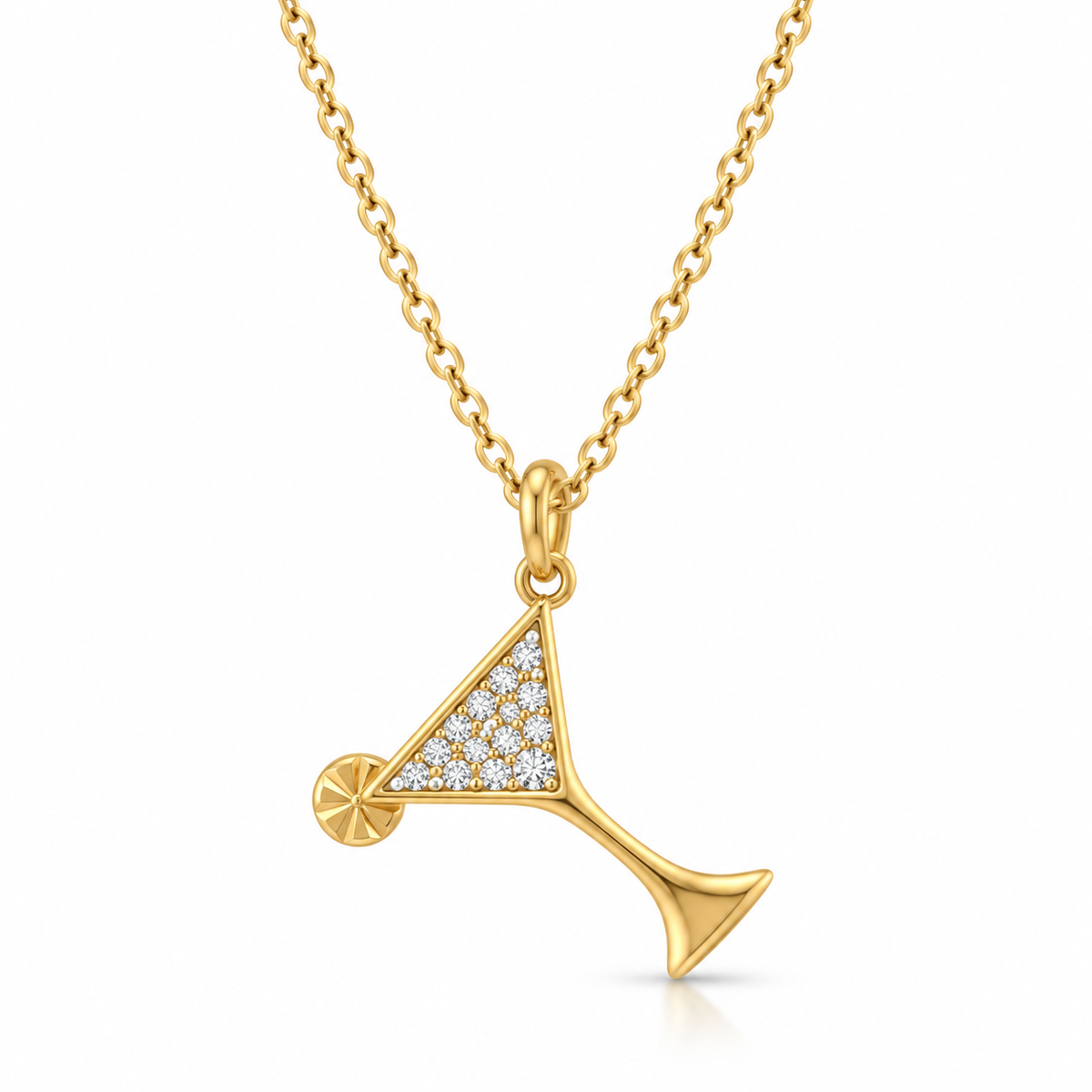 CZ Martini Charm Slider Necklace 14K Gold Plated 925 Silver Pave 14.9x14mm