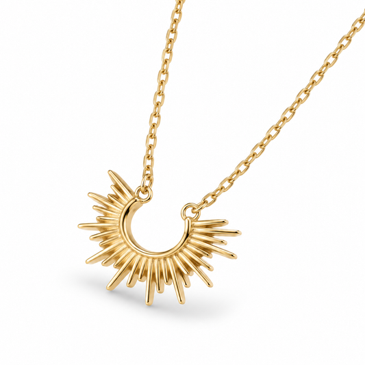 Mini Sunburst Pendant Necklace 14K Gold Plated 925 Silver 15x11.2mm 16+2 Chain