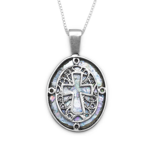 18" Ancient Roman Glass Cut Out Cross Necklace