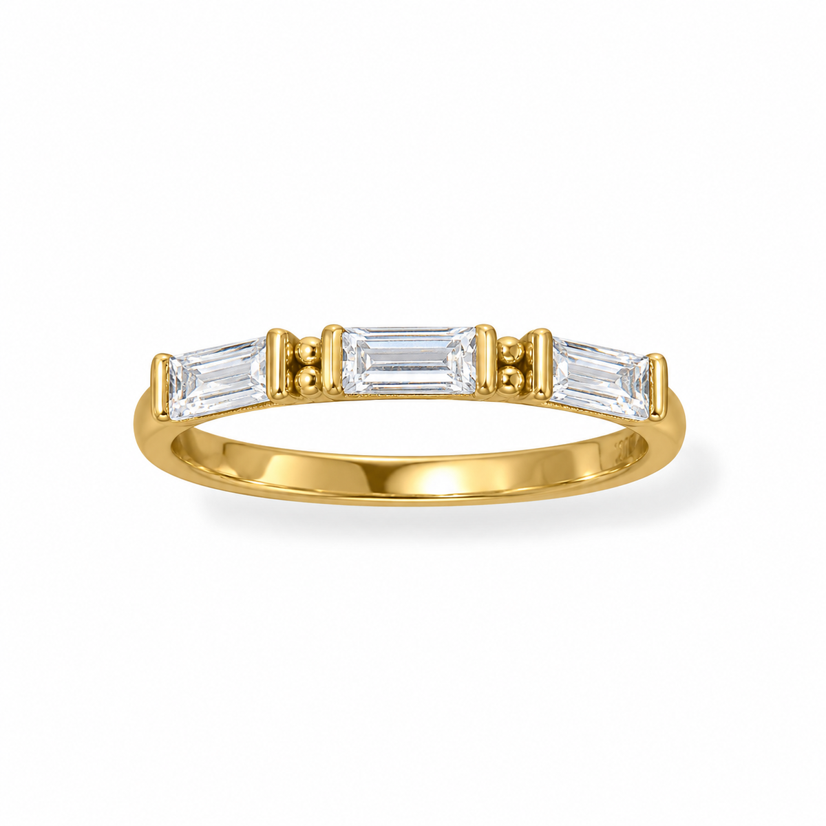 14K Gold Plated White Baguette CZ Ring 2.5x5mm CZ 2mm Wide Sizes 6-9