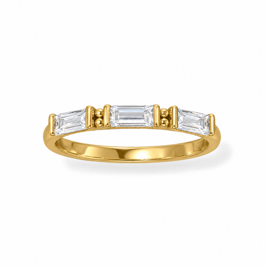 14K Gold Plated White Baguette CZ Ring 2.5x5mm CZ 2mm Wide Sizes 6-9