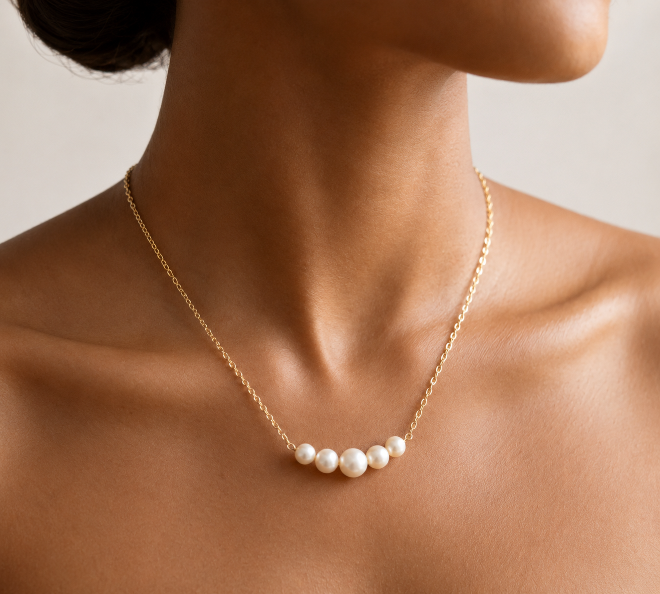 Cultured Freshwater Pearl Necklace Solid 14K Yellow Gold 5 Pearls 5.5-7.5mm 16"