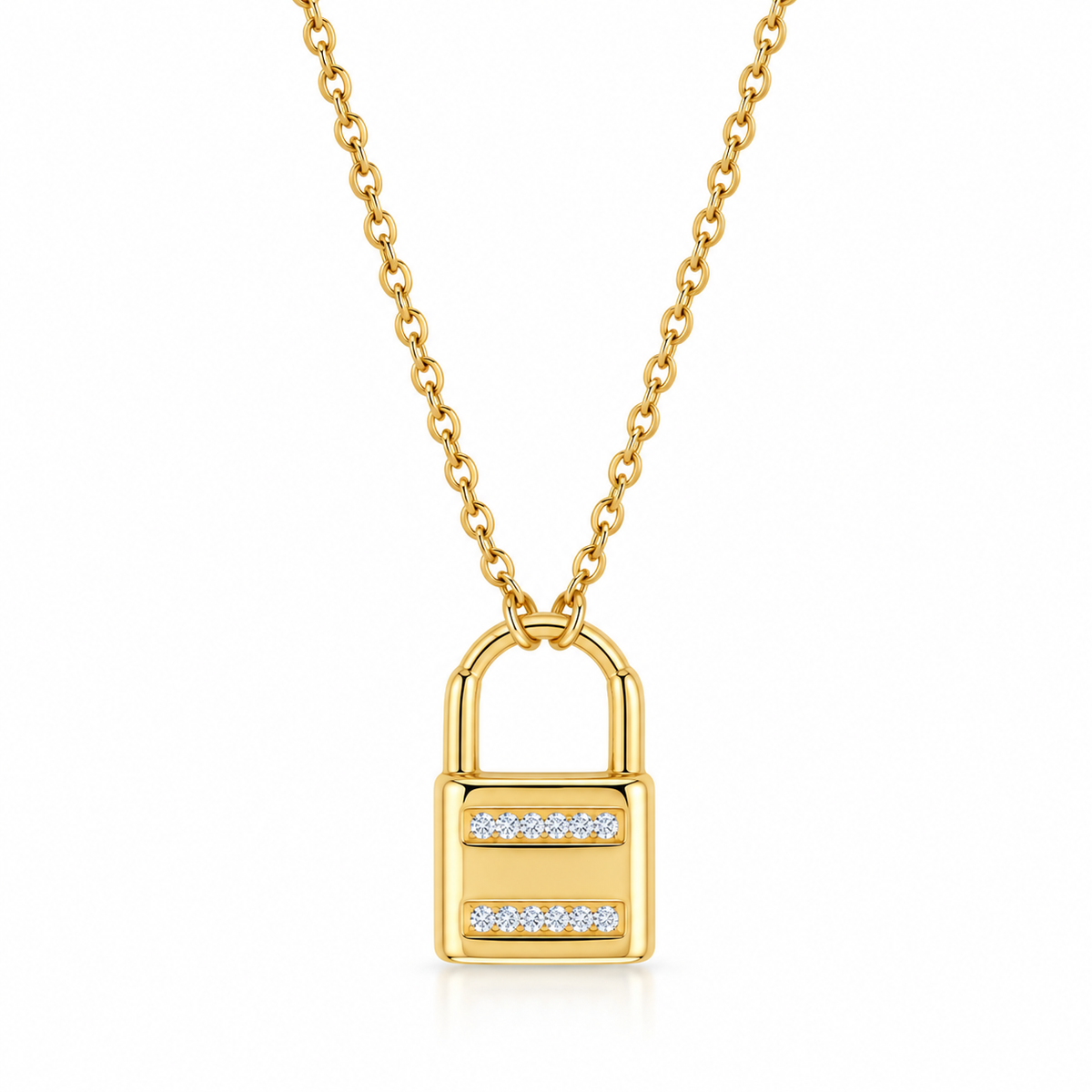 CZ Lock Necklace 14K Gold Plated 925 Sterling Silver Double-Sided Padlock 16+2in
