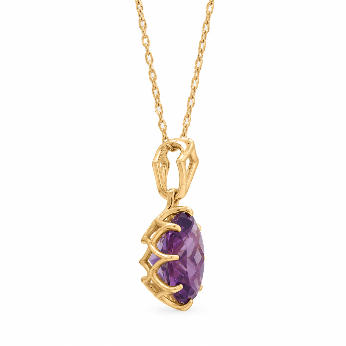 Amethyst Necklace 14K Gold Openwork Pendant 12x10mm 18in Gift Box