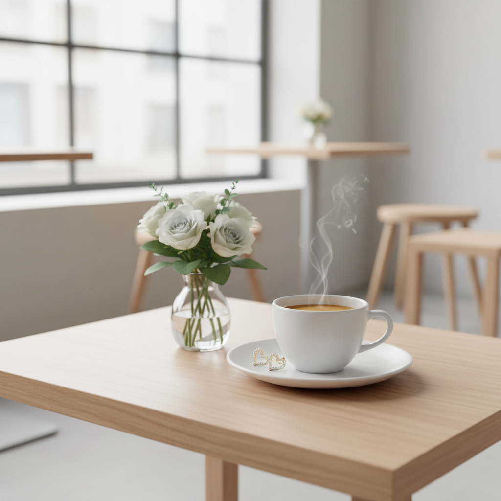 咖啡桌場景 5 - 現代桌面與鮮花