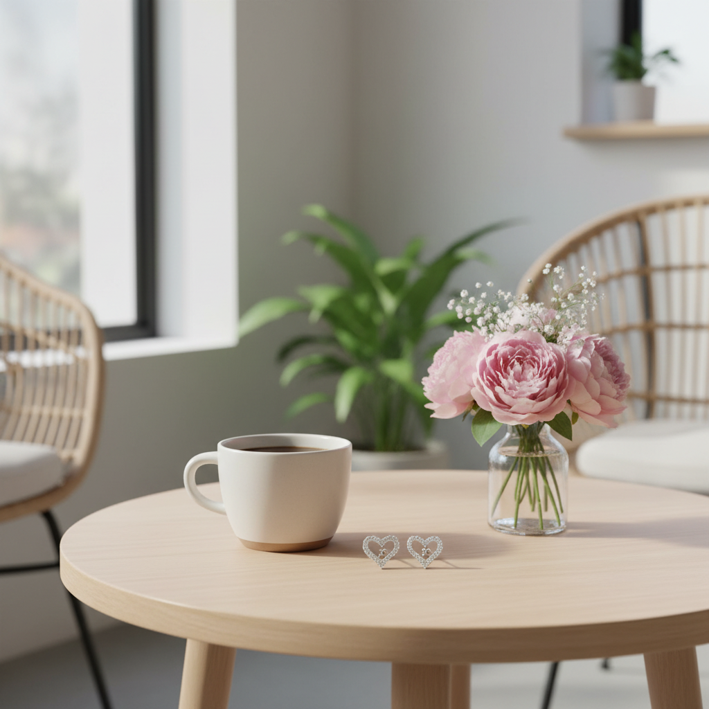 咖啡桌場景 5 - 現代桌面與鮮花