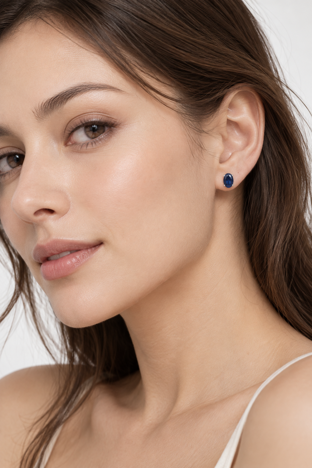 Blue Corundum Oval Stud Earrings 925 Sterling Silver 4x6mm Faceted Four-Prong