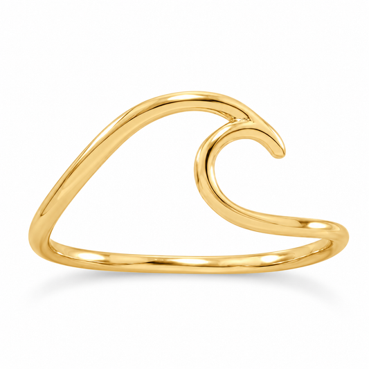 14K Gold Plated Wave Design Ring 925 Sterling Silver 1.2mm Band Sizes 5-9