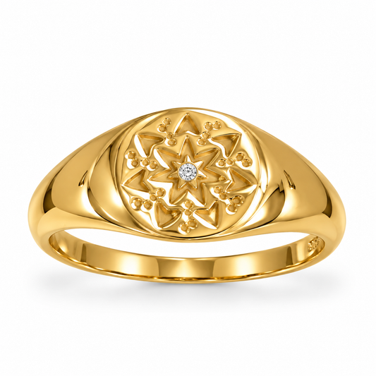 14K Gold Plated Round Star Design Ring 1mm CZ Tapers 9.4mm to 2.1mm Sizes 5-9