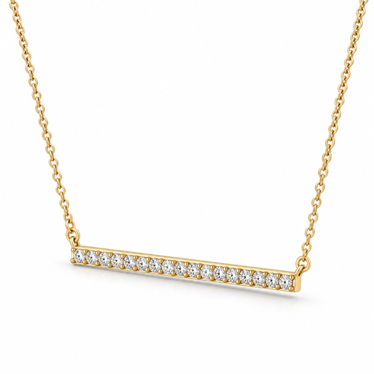 CZ Bar Necklace 14K Gold Plated 925 Sterling Silver 2x30mm Spring Ring 16+2in
