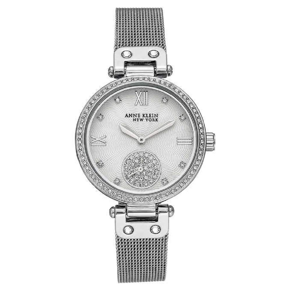 Anne Klein New York Silver-Tone Mesh Ladies Watch with Swarovski Crystals