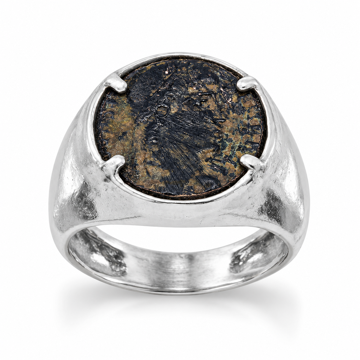 Ancient Roman Coin Ring 925 Silver Hammered Band 13.5mm w/ Certificate Sizes8-13