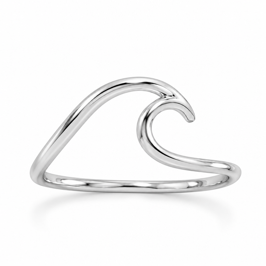 Rhodium Plated Wave Design Ring 925 Sterling Silver 1.2mm Sizes 5-9