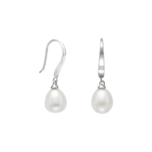 Rhodium Plated Cultured Freshwater Pearl Earrings