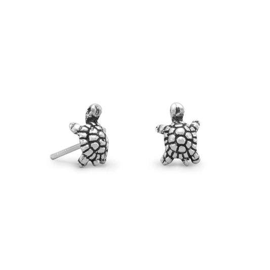 Adorable Oxidized Turtle Stud