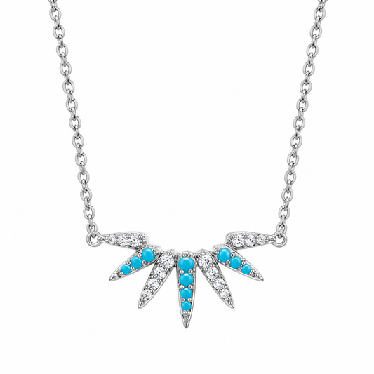 Sunray Spike Pendant Necklace Rhodium 925 Silver Turquoise CZ 20.3x9.3mm 16+2in