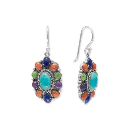 Oxidized Multi Stone Flower Earrings
