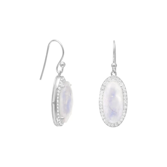 Rainbow Moonstone Earrings with CZ Edge