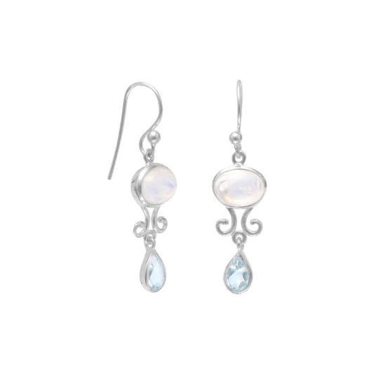 Rainbow Moonstone and Blue Topaz Earrings