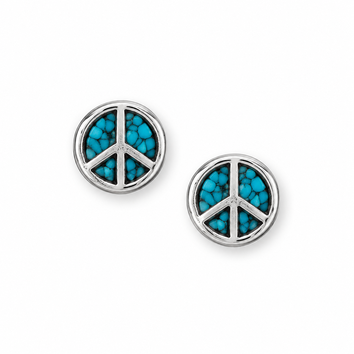 Oxidized Turquoise Chip Peace Sign Stud Earrings 925 Sterling Silver 6.5mm