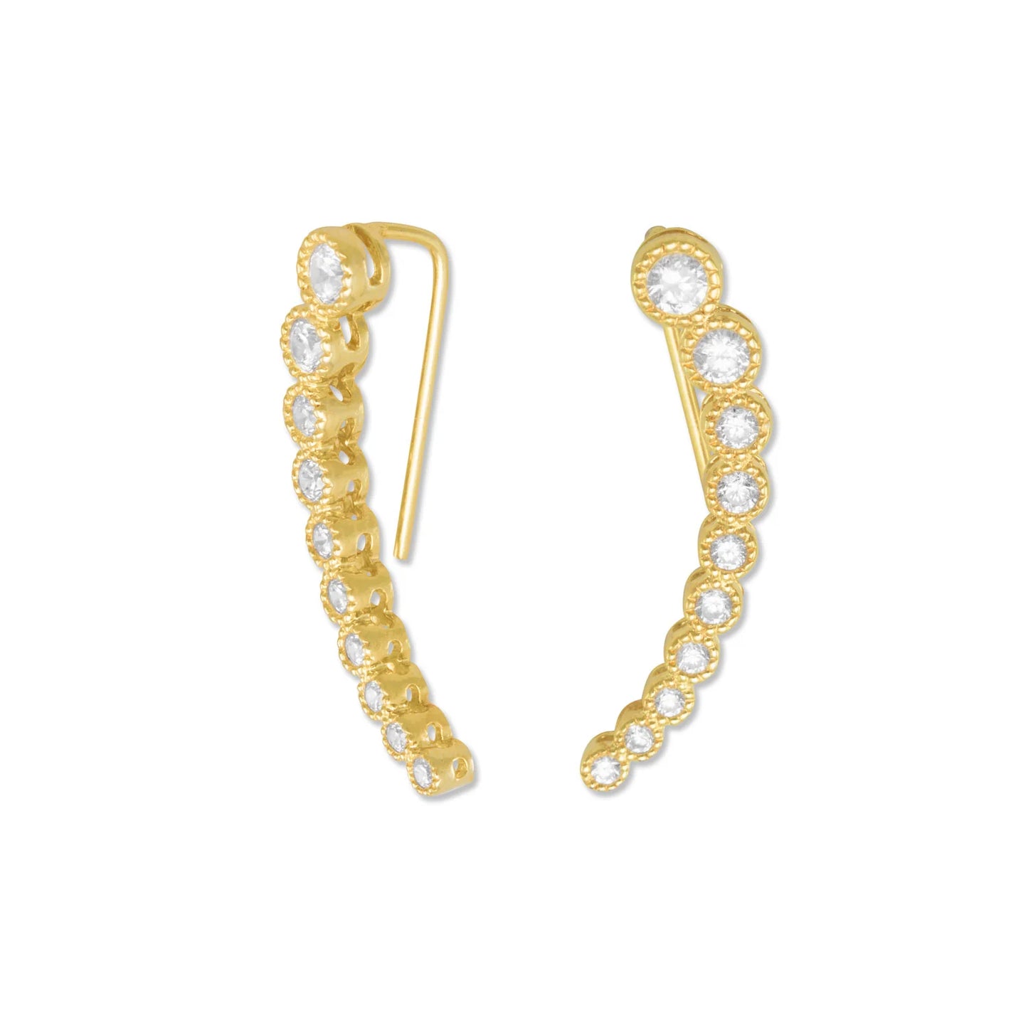 Textured 14 Karat Gold Plated Bezel CZ Ear Climbers